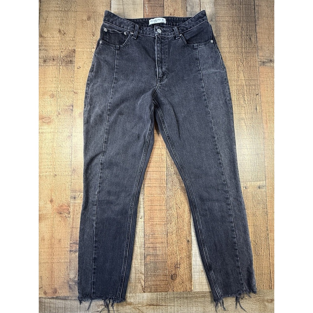 Abercrombie & Fitch The Mom Jeans 29 8 Black High Rise Raw Hem Ankle Denim